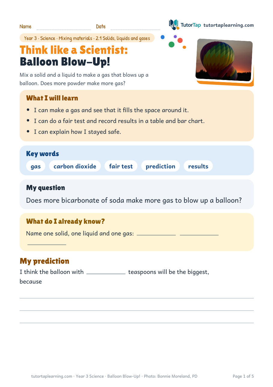 First page of Think like a Scientist: Balloon Blow-Up!