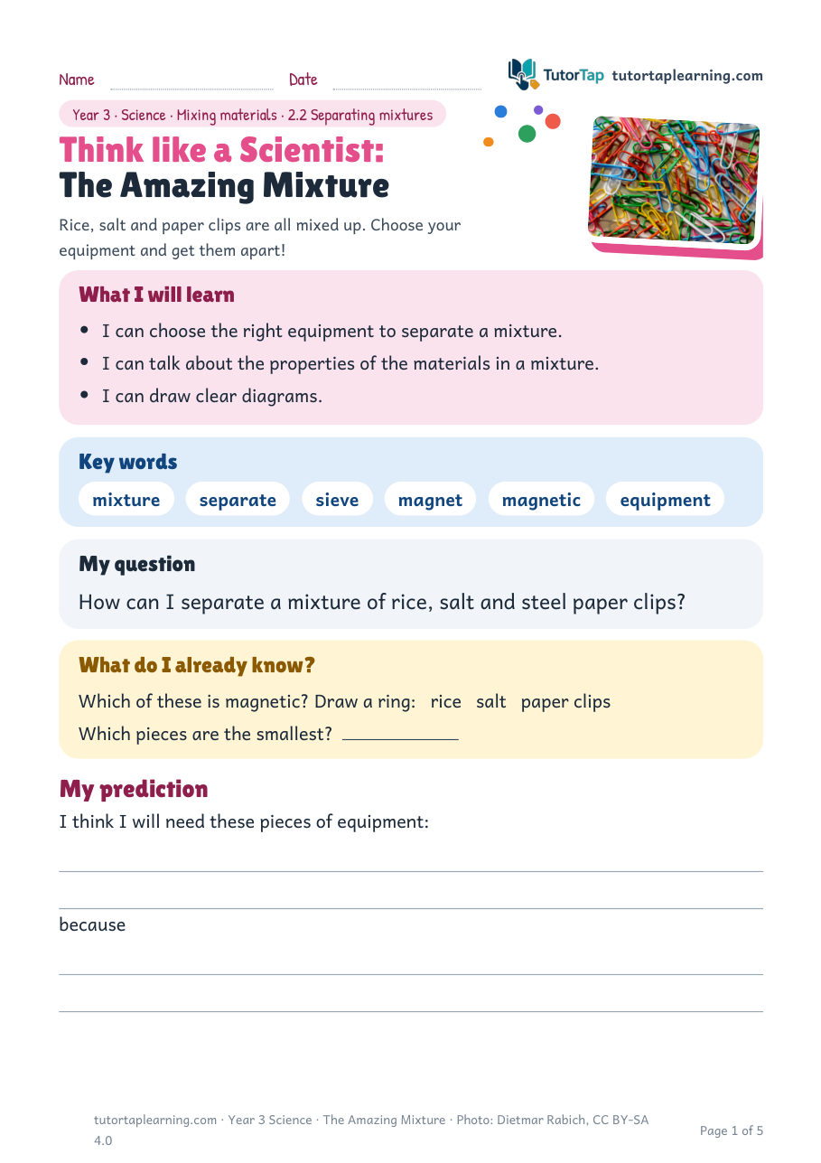 First page of Think like a Scientist: The Amazing Mixture