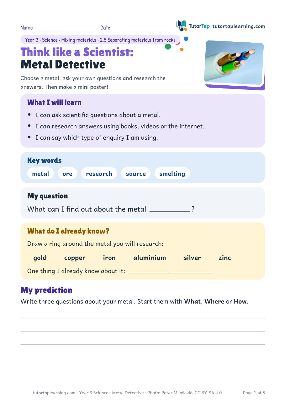 First page of Think like a Scientist: Metal Detective